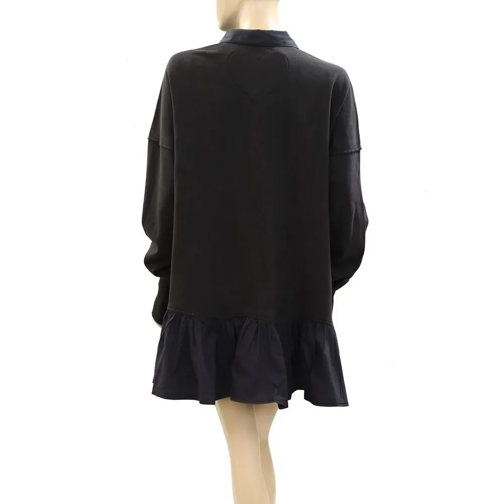 Free People Olivia Sweatshirt Top Black Oversized Cotton Slouchy S NWT 274371